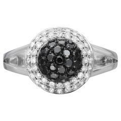 Bague cocktail en or blanc 14 carats avec diamants blancs et noirs de 1,25 carat au total, taille 7,5