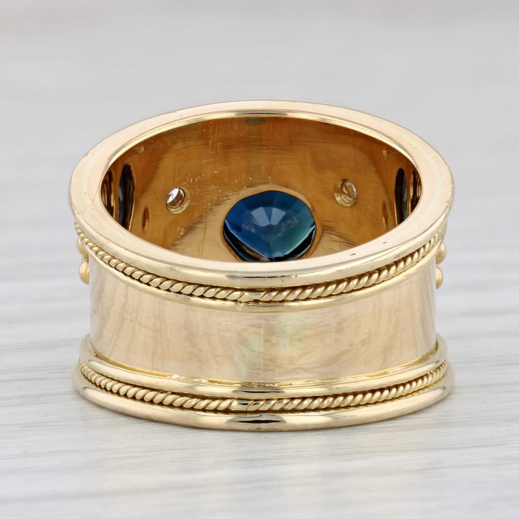 1.25ctw Blue Sapphire Diamond Cocktail Ring 18k Yellow Gold Size 7.5 In Good Condition In McLeansville, NC