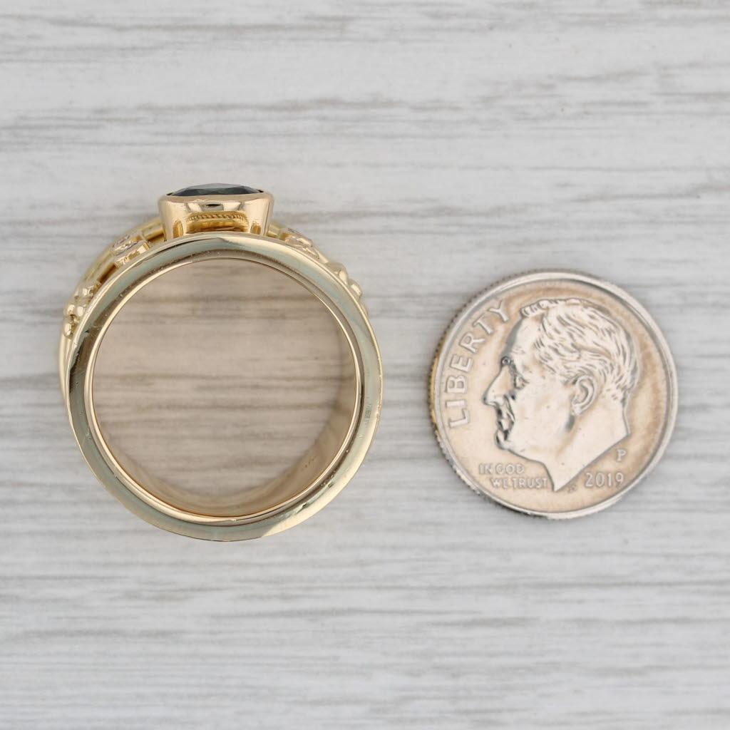 1.25ctw Blue Sapphire Diamond Cocktail Ring 18k Yellow Gold Size 7.5 3