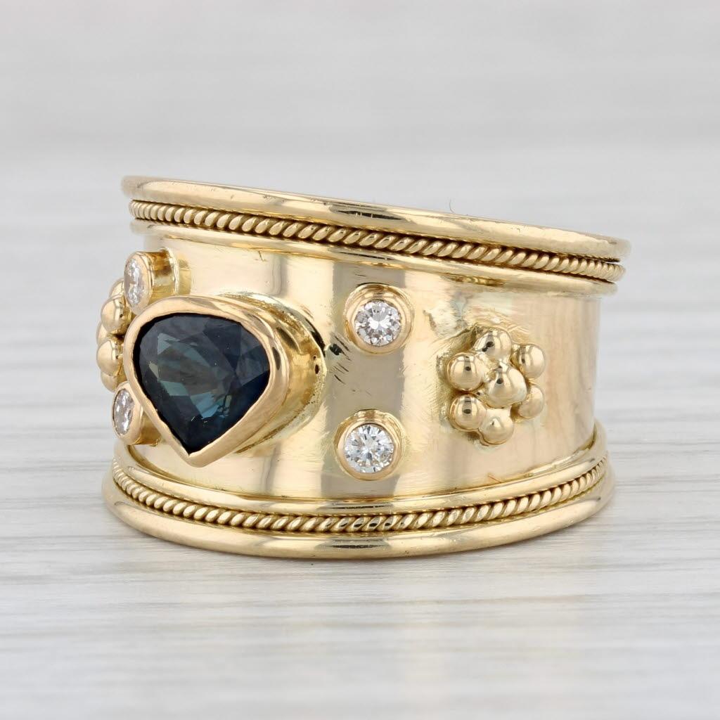 1.25ctw Blue Sapphire Diamond Cocktail Ring 18k Yellow Gold Size 7.5 4