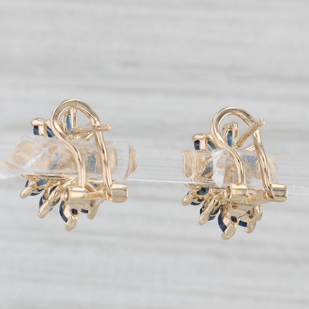 1,25ctw Blauer Saphir Diamant-Blumen-Ohrstecker 14k Gelbgold Omega-Rücken (Marquiseschliff)