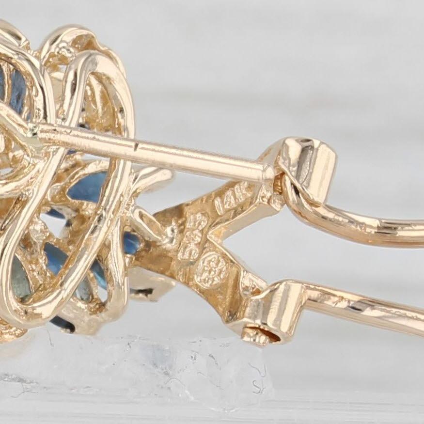 1,25ctw Blauer Saphir Diamant-Blumen-Ohrstecker 14k Gelbgold Omega-Rücken Damen