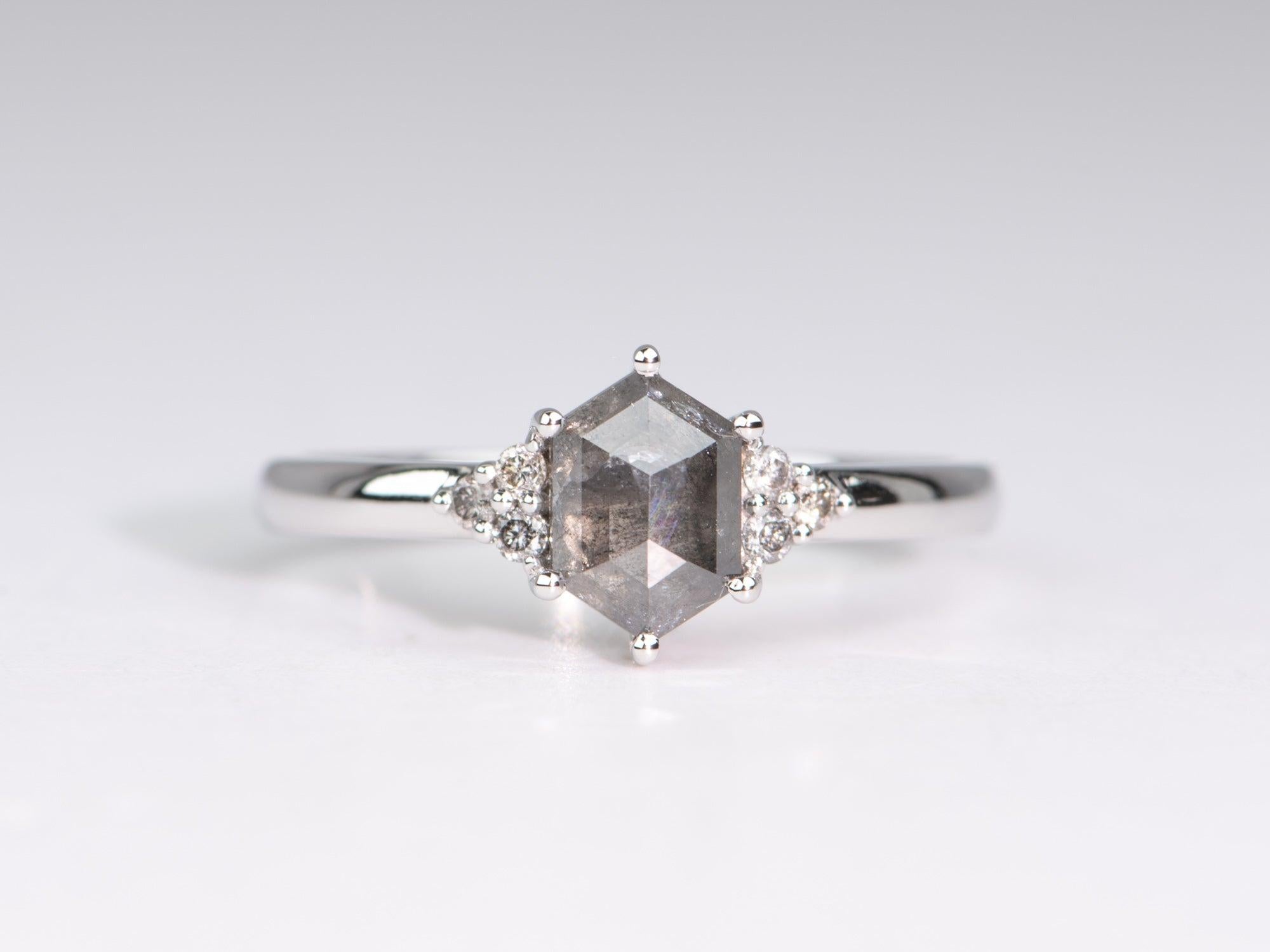 1.25ctw Celestial Diamond with Trio Sides Engagement Ring 14K White Gold R6685