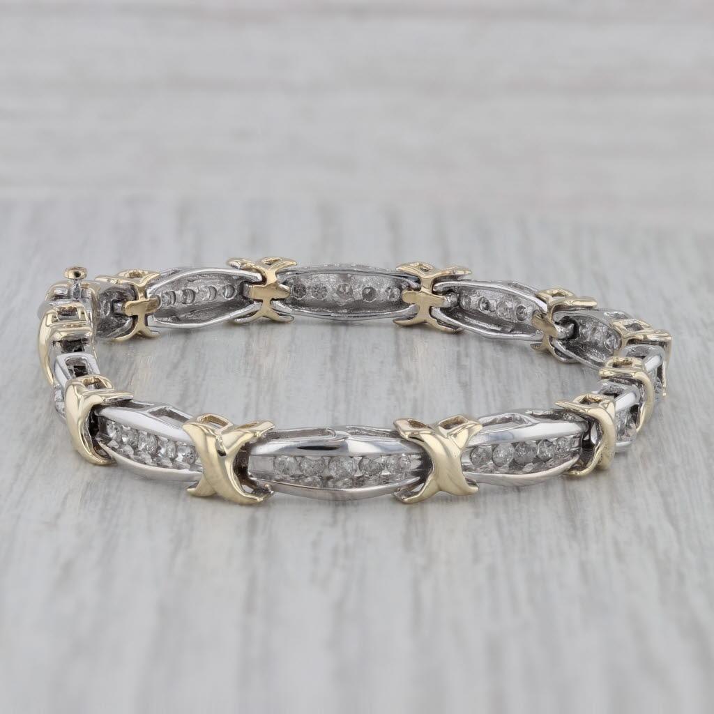 Round Cut 1.25ctw Diamond Bar X Link Tennis Bracelet 10k White Yellow Gold 7