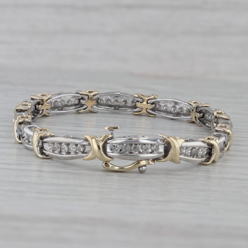 Women's 1.25ctw Diamond Bar X Link Tennis Bracelet 10k White Yellow Gold 7