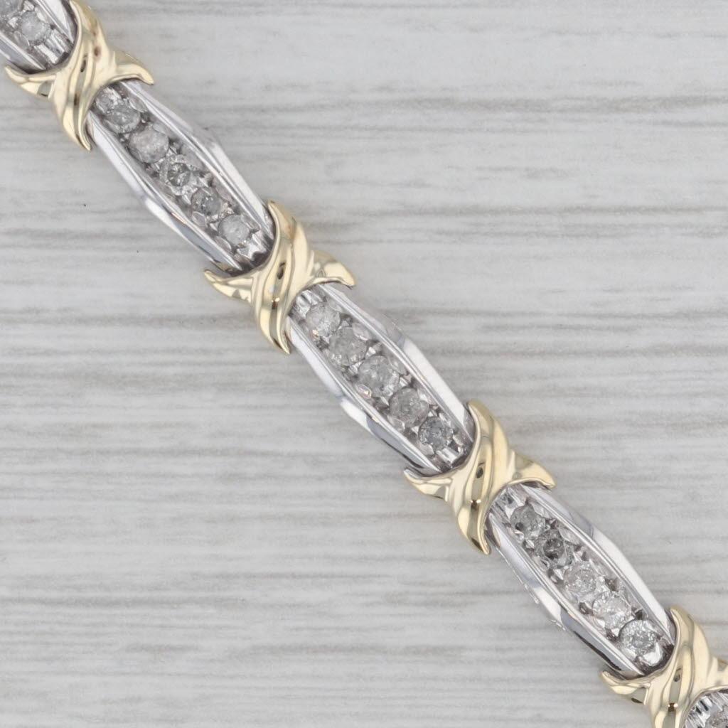 1.25ctw Diamond Bar X Link Tennis Bracelet 10k White Yellow Gold 7