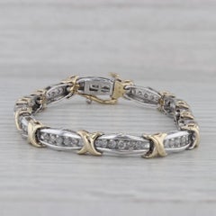 1.25ctw Diamond Bar X Link Tennis Bracelet 10k White Yellow Gold 7" 6mm