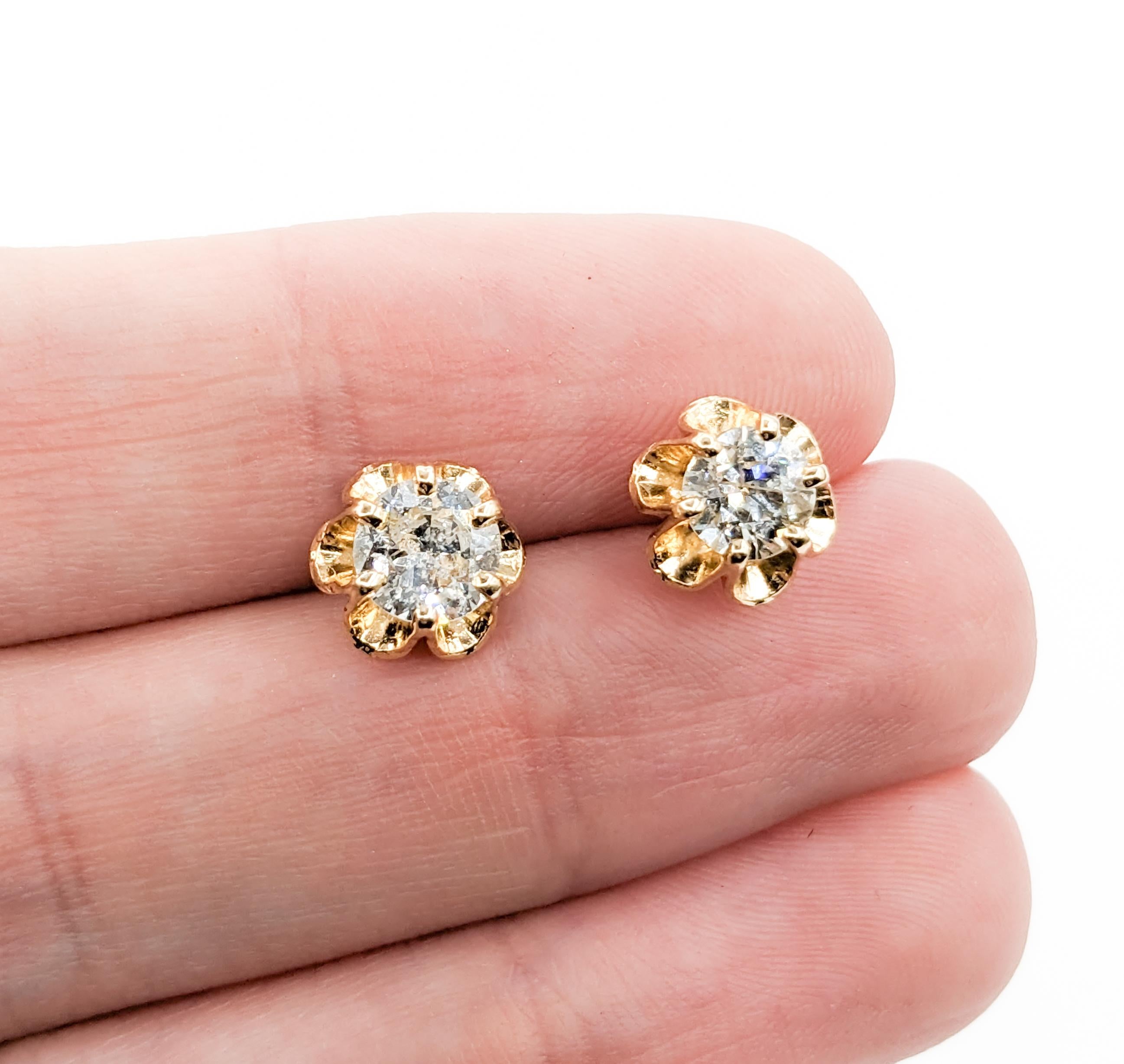 1.25ctw Diamond Buttercup Stud Earrings In Yellow Gold For Sale 1