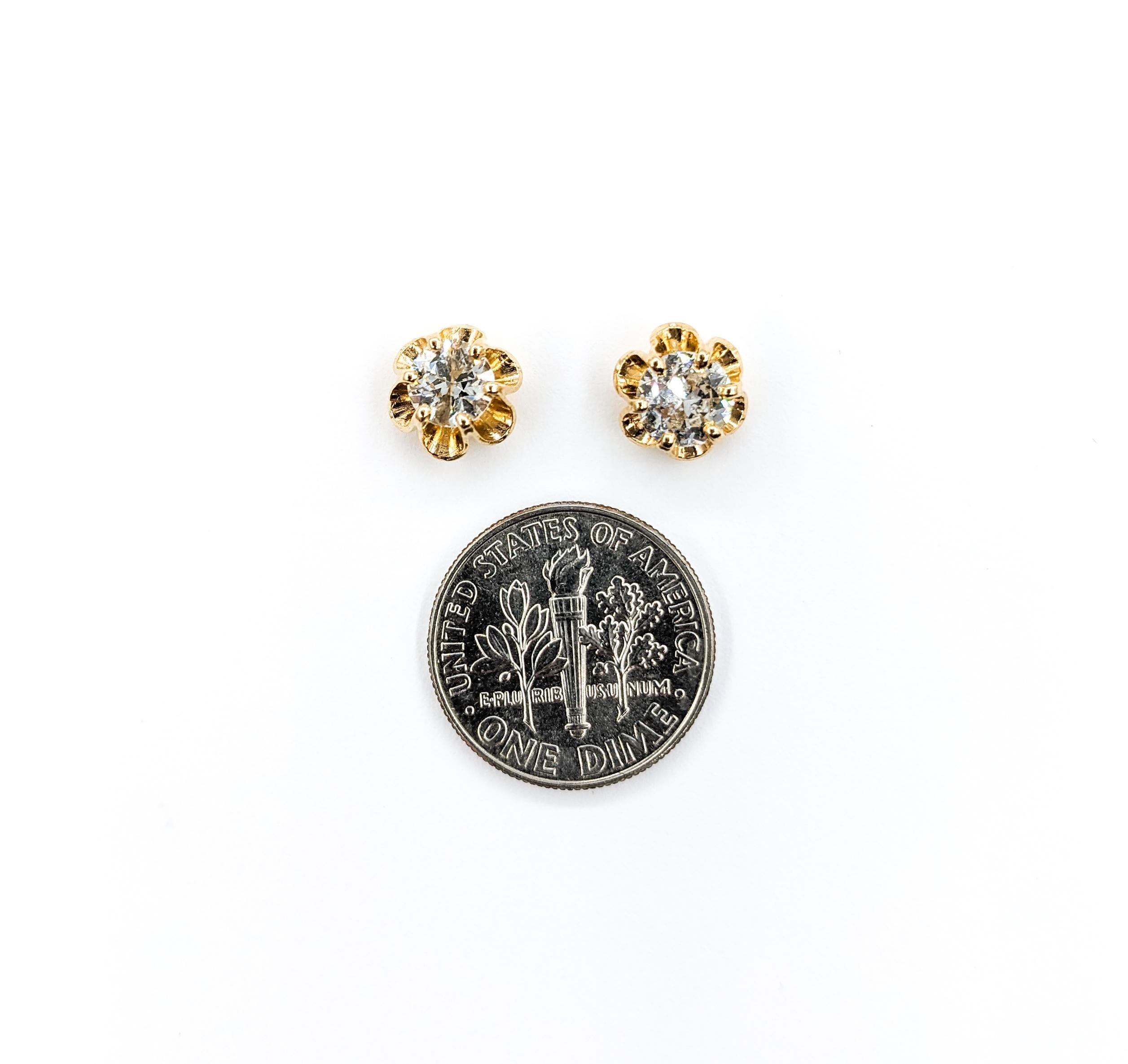 1.25ctw Diamond Buttercup Stud Earrings In Yellow Gold For Sale 2