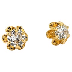 Vintage 1.25ctw Diamond Buttercup Stud Earrings In Yellow Gold