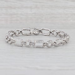 1.25ctw Diamante Círculo Barra Link Pulsera 18k Oro Blanco 7" 6.6mm