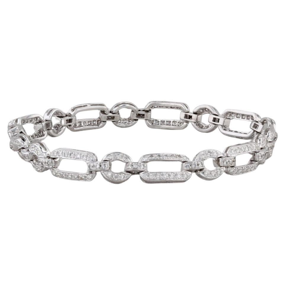 1.25ctw Diamond Circle Bar Link Bracelet 18k White Gold 7" 6.6mm For Sale