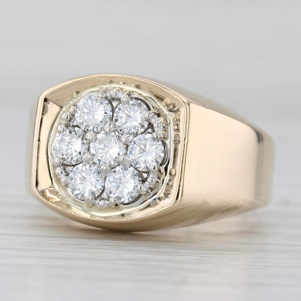 Anillo en racimo de diamantes de 1,25 ctw Oro amarillo de 14k Talla 10 Vintage para hombre