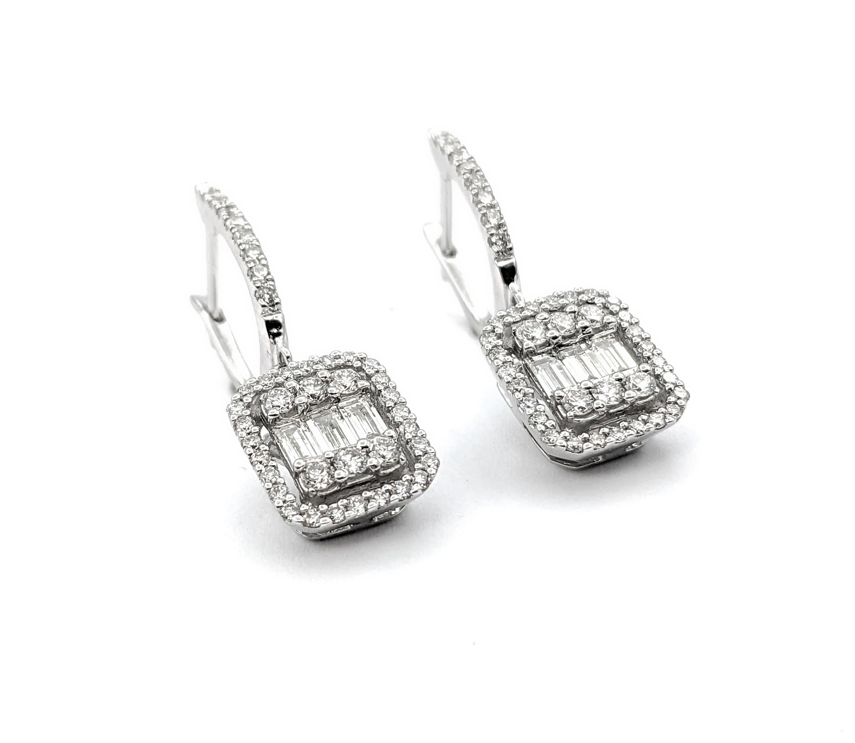 Contemporary 1.25ctw Diamond Dangle Cocktail style Earrings In White Gold For Sale