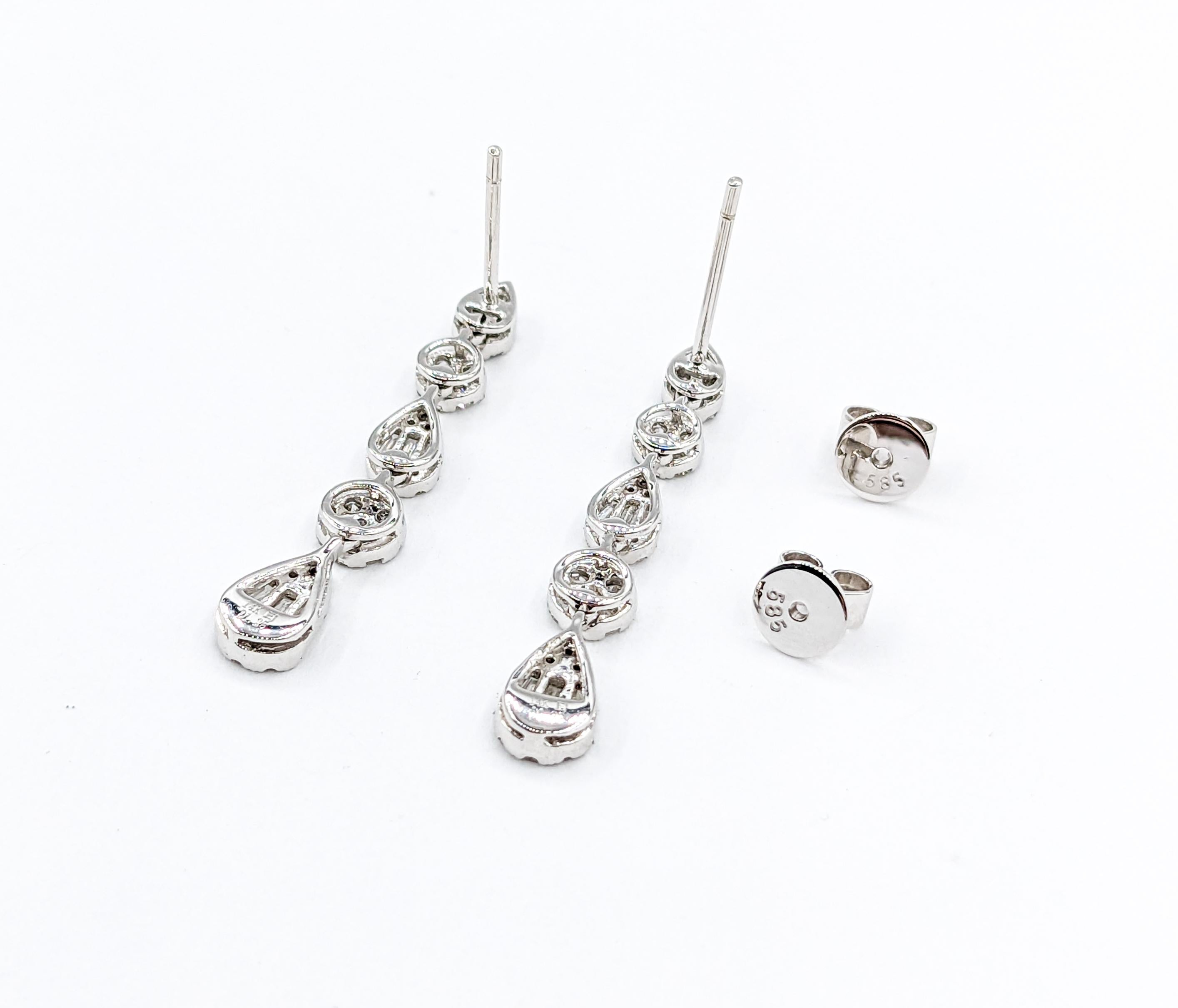 Baguette Cut 1.25ctw Diamond Dangle White Gold Earrings - 1.3