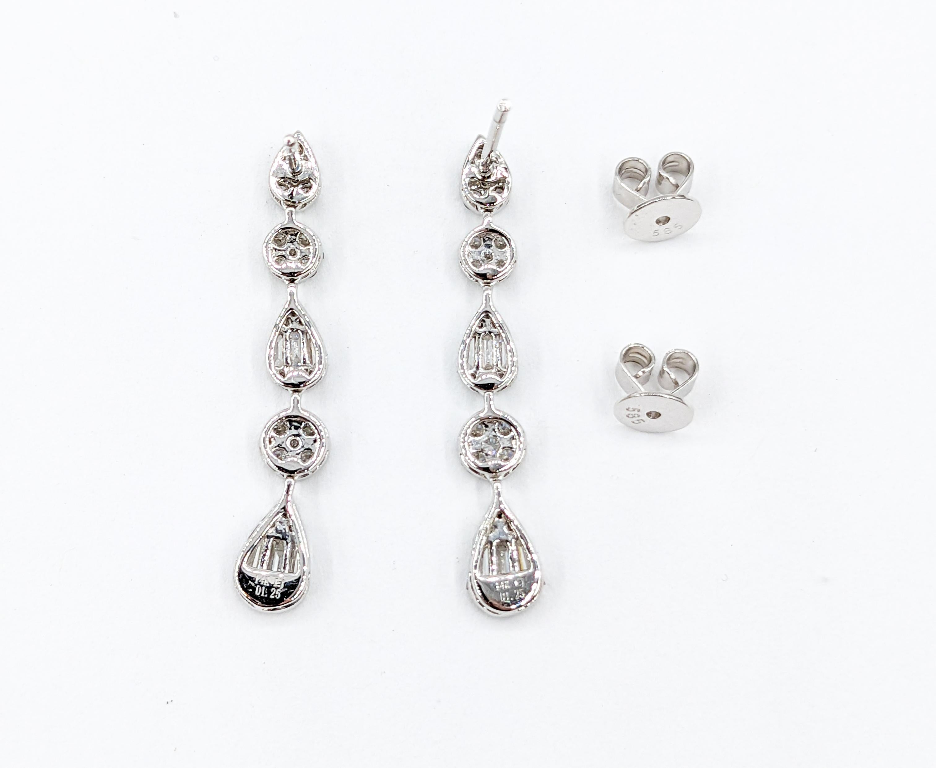 1.25ctw Diamond Dangle White Gold Earrings - 1.3