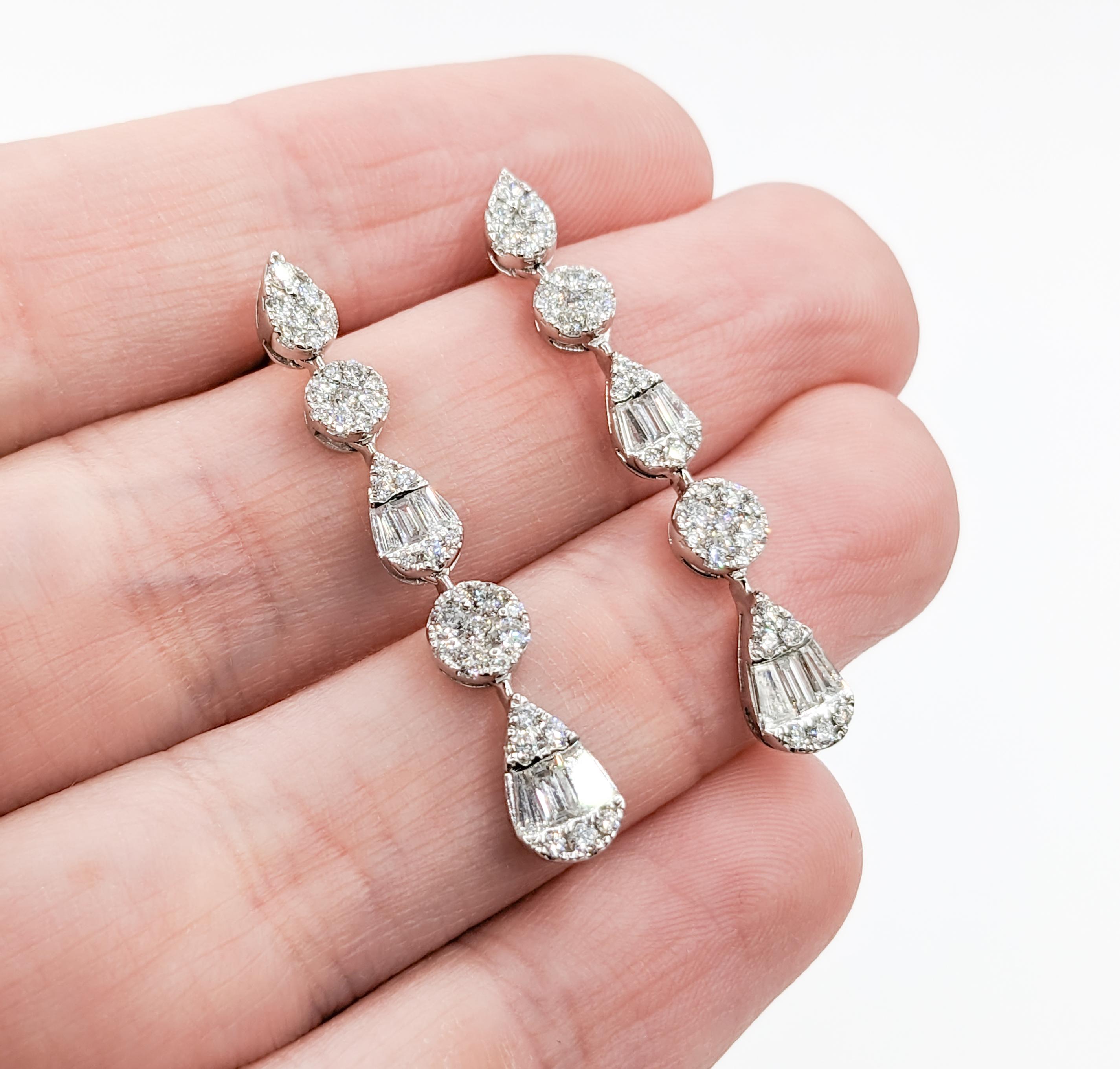 1.25ctw Diamond Dangle White Gold Earrings - 1.3