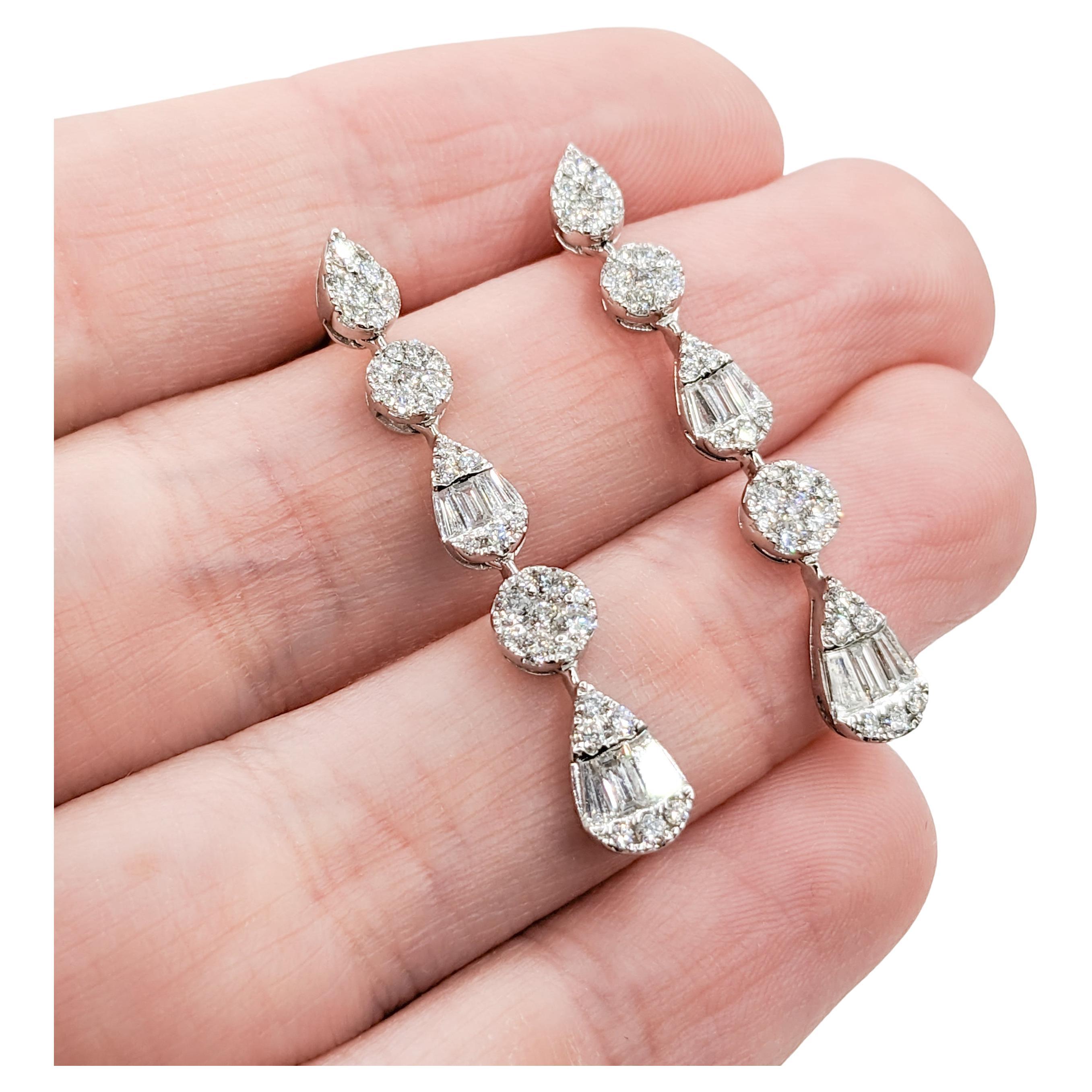 1.25ctw Diamond Dangle White Gold Earrings - 1.3" Drop For Sale