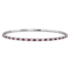 1.25ctw Diamond Ruby Flexible Bangle Tennis Bracelet 14k White Gold 6.75"