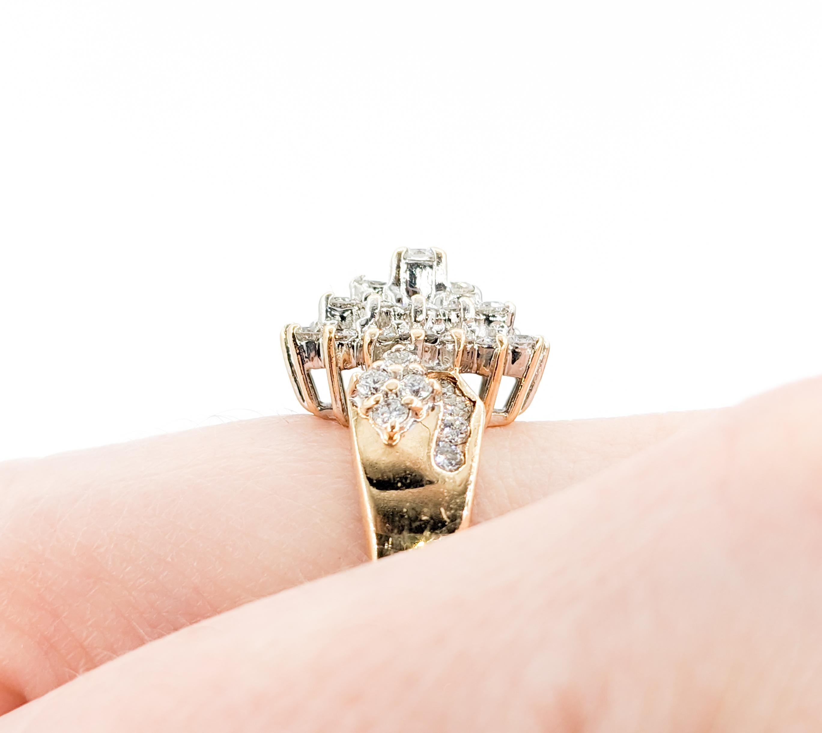1.25ctw Diamond Waterfall Cluster Ring In Yellow Gold For Sale 4