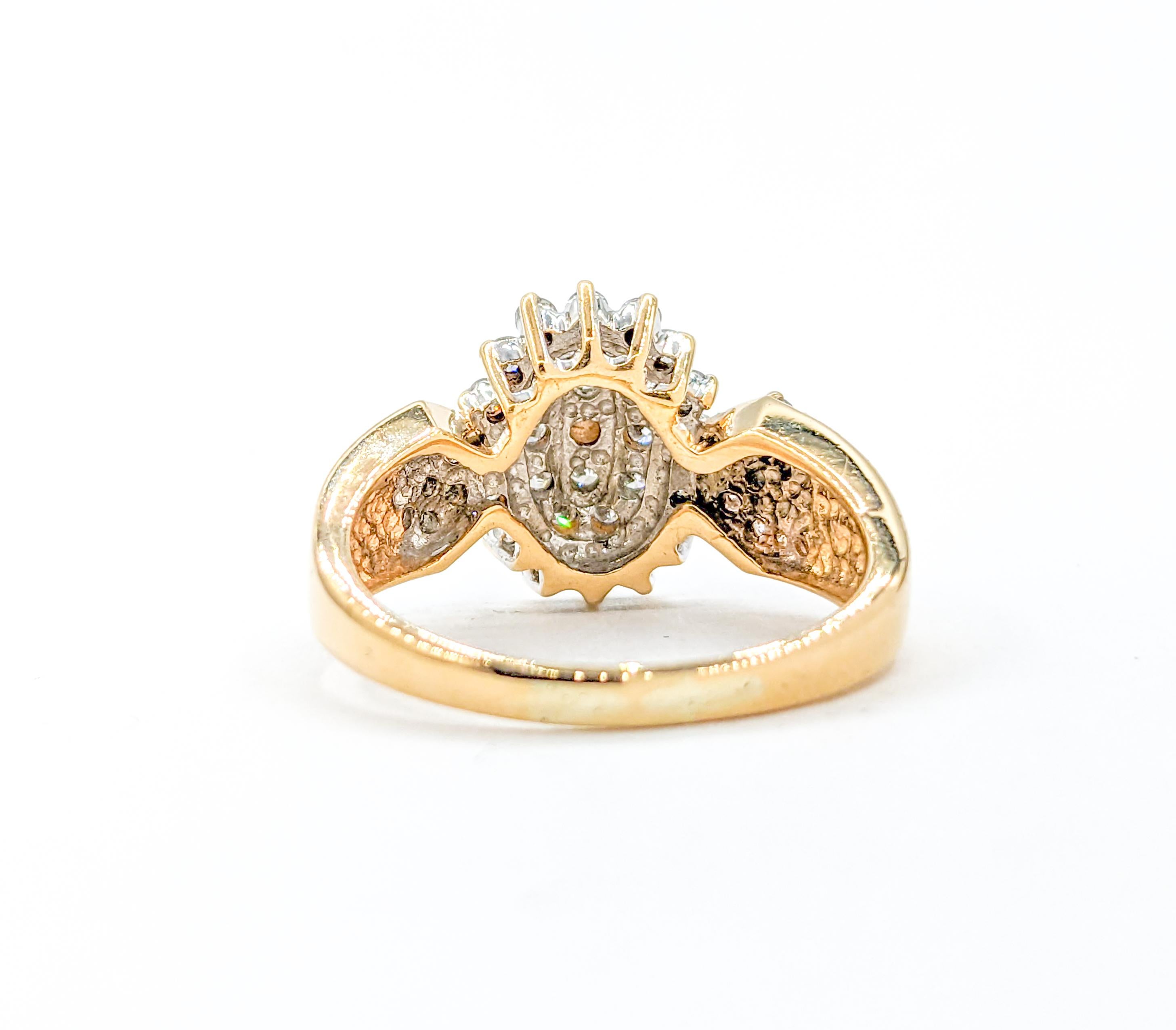 1.25ctw Diamond Waterfall Cluster Ring In Yellow Gold For Sale 2