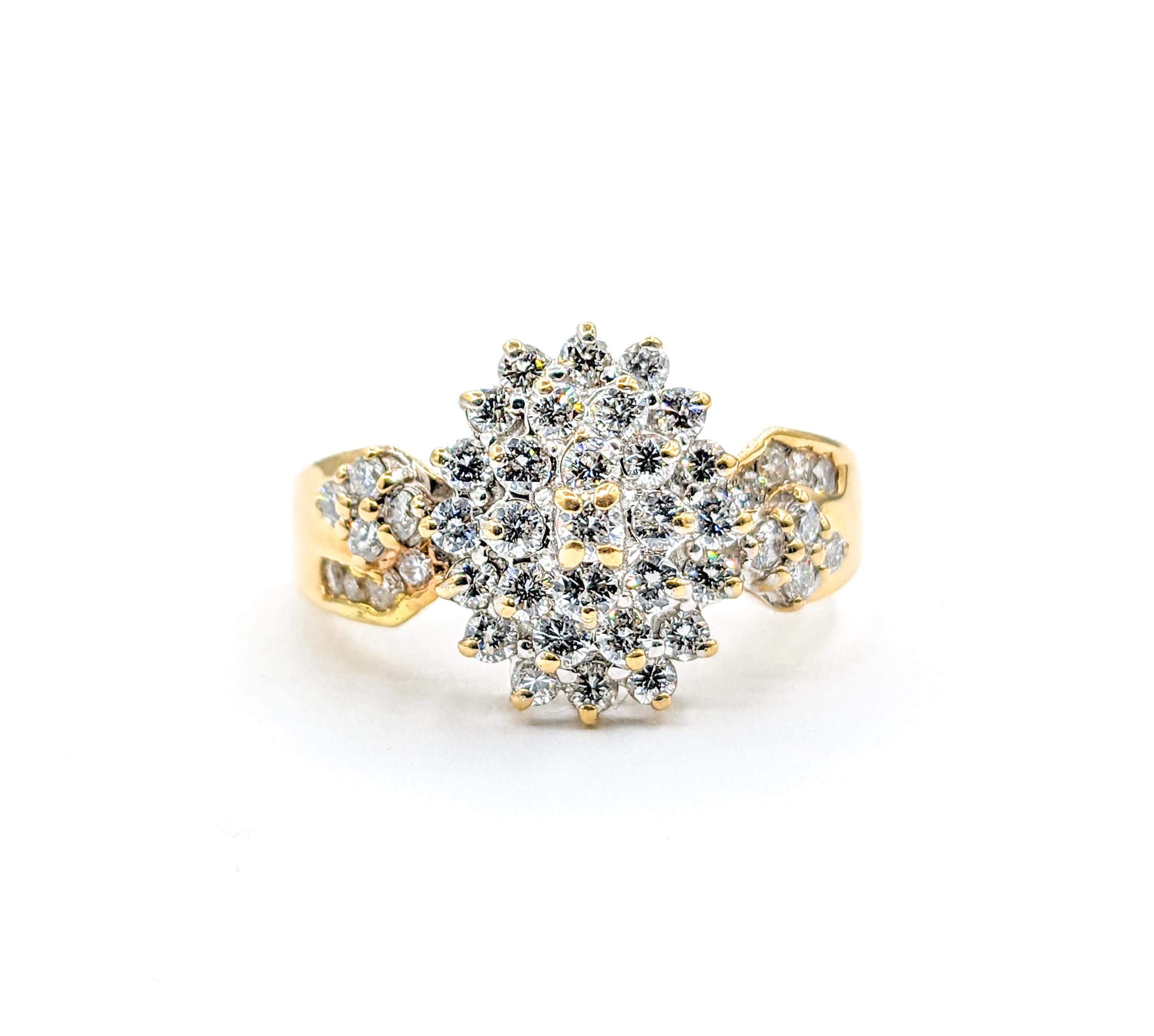 1.25ctw Diamond Waterfall Cluster Ring In Yellow Gold For Sale 3