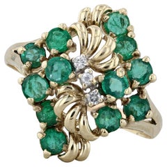 1.25ctw Emerald Diamond Cluster Flower Ring 14k Yellow Gold Size 12.75