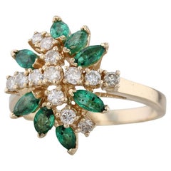 1.25ctw Emerald Diamond Cluster Ring 14k Yellow Gold Size 6.75