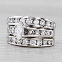 1.25ctw Engagement Ring Wedding Band 14k White Gold Bridal Set Size 4 3.5