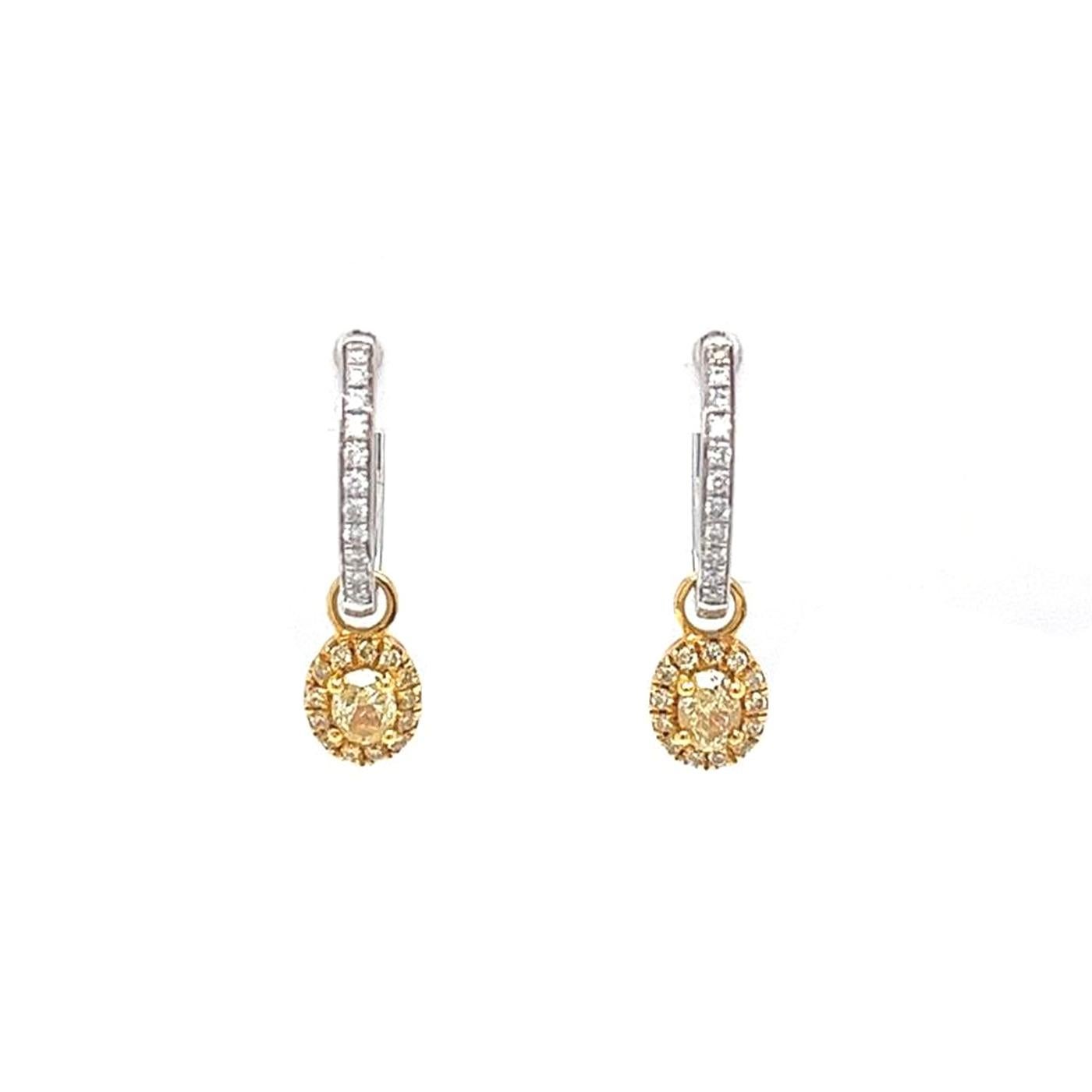 Make a statement with these luxurious 18k White gold hoop earrings, featuring a total carat weight of 1.25ctw diamonds. with 0.95ctw Fancy Yellow Diamonds, these earrings are designed to add a touch of glamour to any outfit. Crafted from