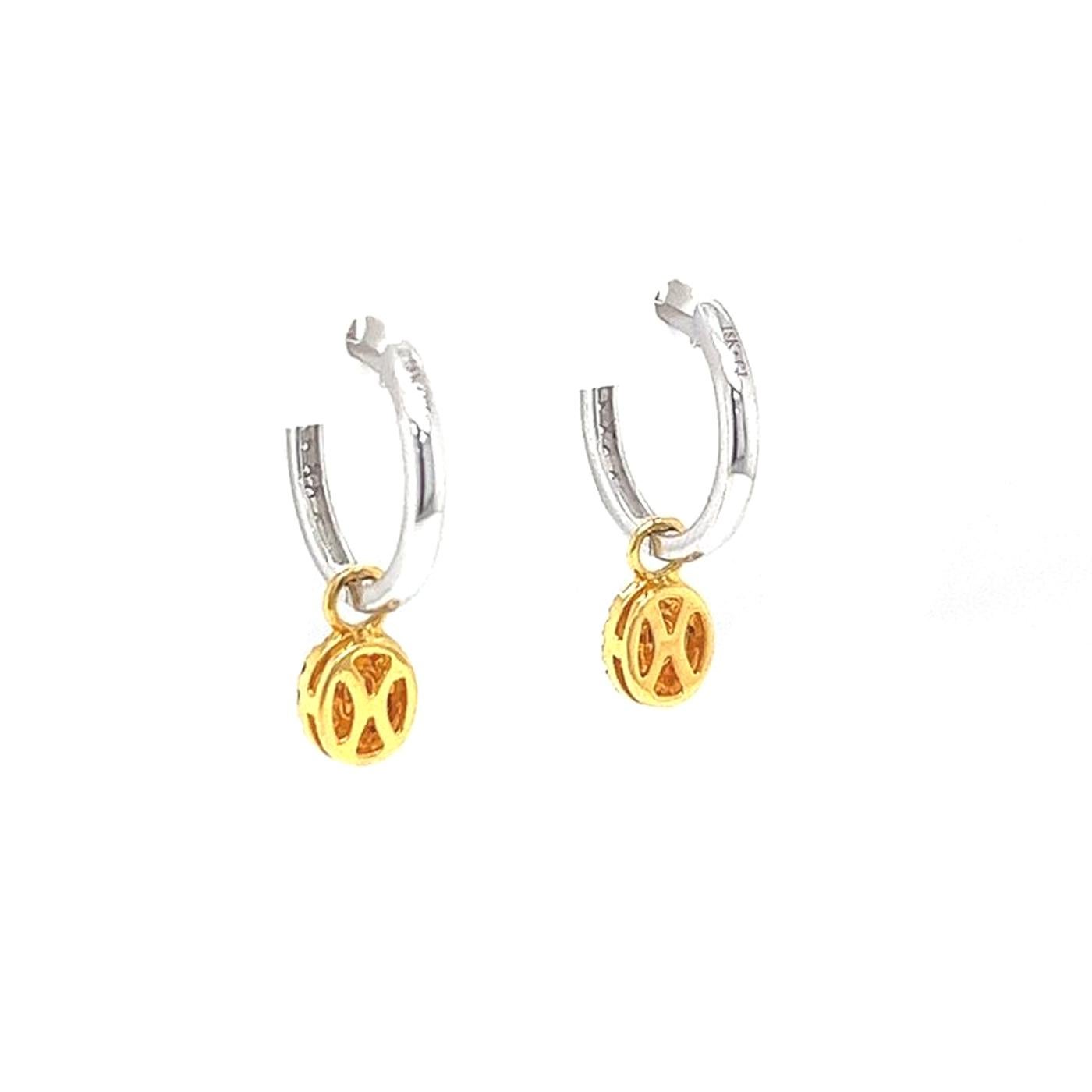 1.25ctw Natural Hoops Diamond Earrings with Yellow Fancy Diamonds 18k White Gold In Good Condition For Sale In Aventura, FL
