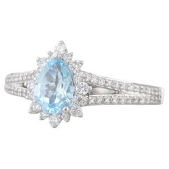 1.25ctw Pear Blue Topaz Diamond Halo Ring 14k Gold Disney Princess Engagement
