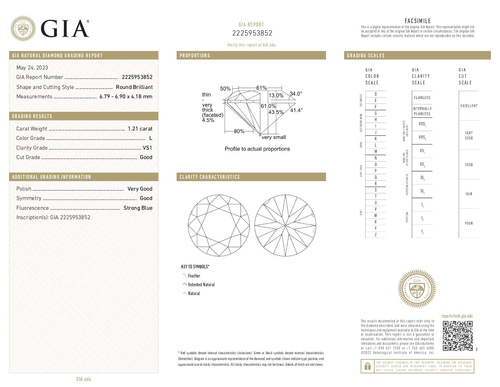 1,25ctw VS1 runder Diamant-Verlobungsring 14k Weißgold Größe 5,25 GIA im Angebot 6