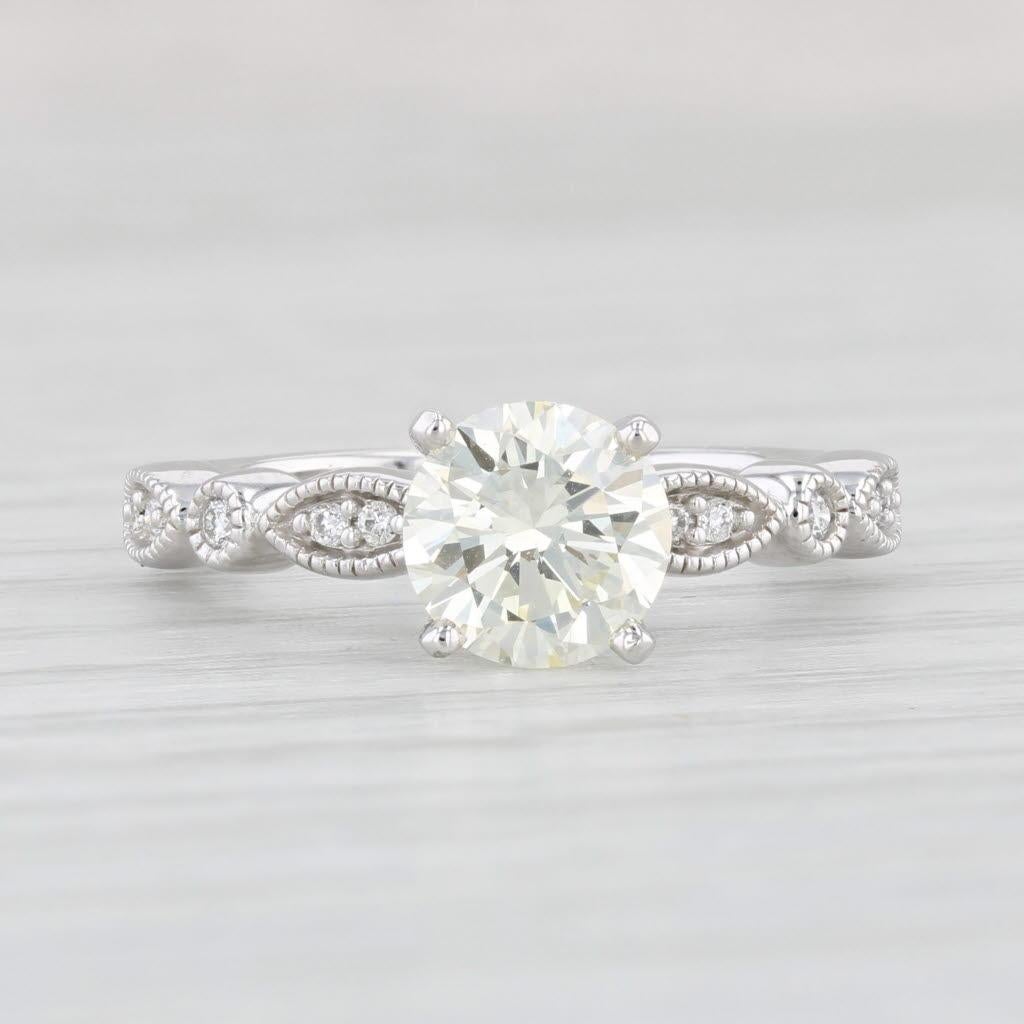 Round Cut 1.25ctw VS1 Round Diamond Engagement Ring 14k White Gold Size 5.25 GIA For Sale