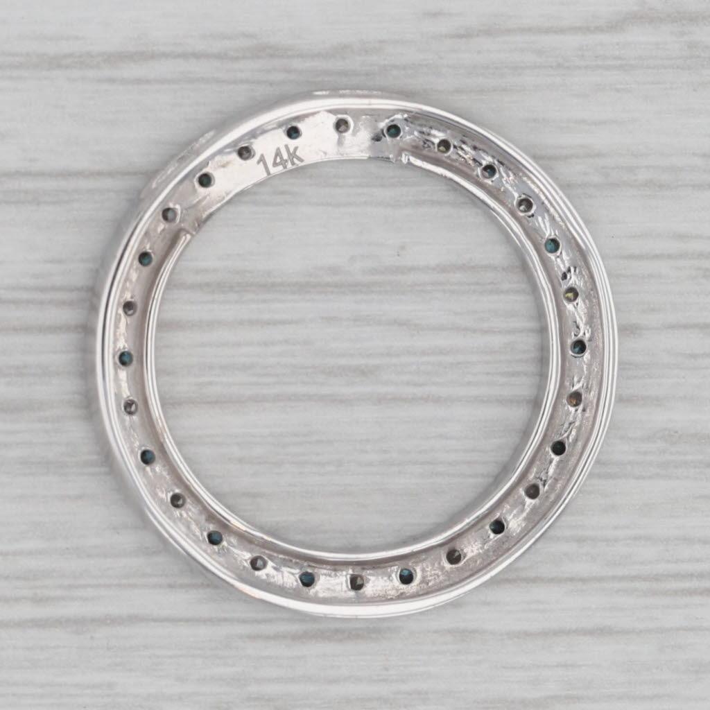 Round Cut 1.25ctw White & Teal Diamond Eternity Circle Pendant 14k White Gold Floating For Sale