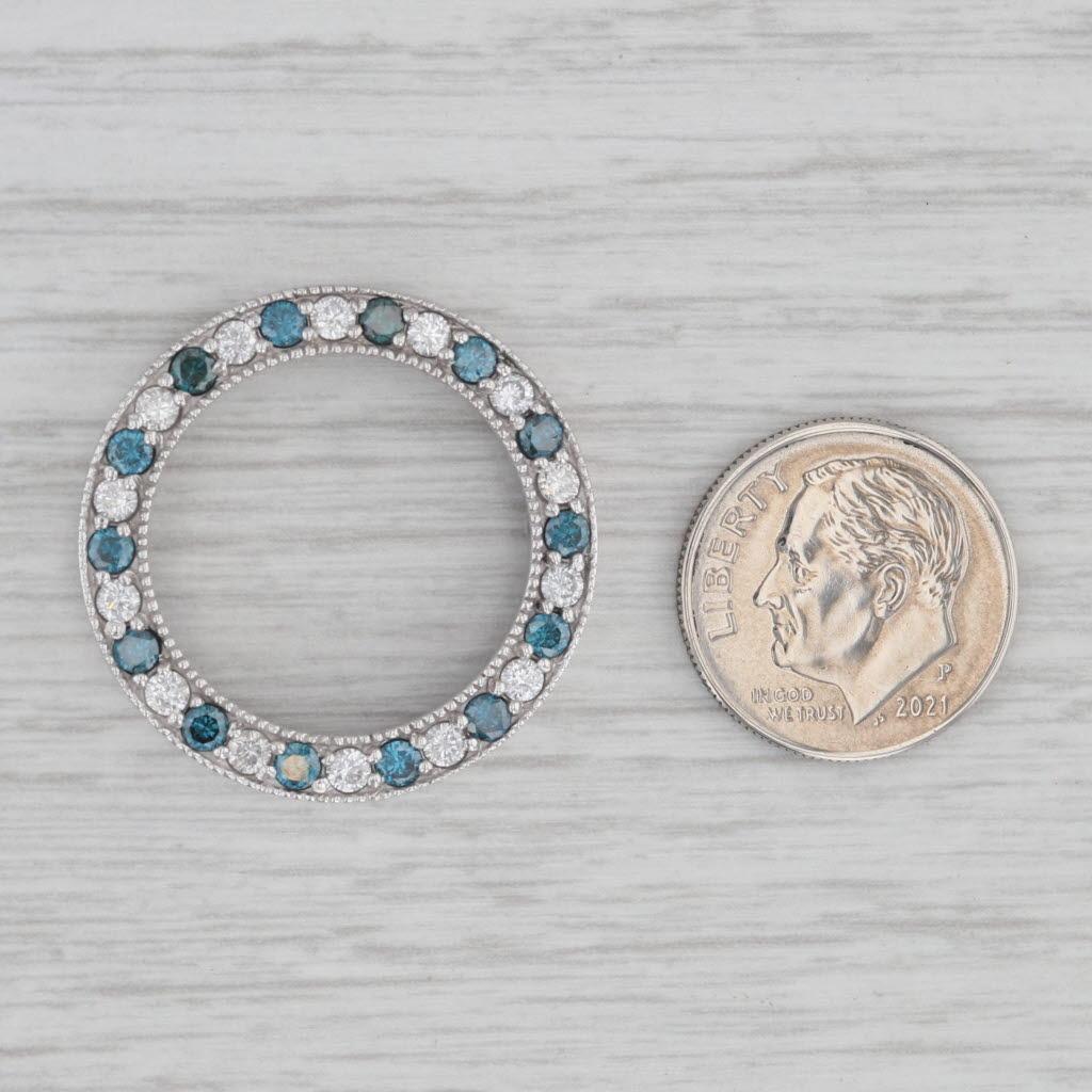 Women's 1.25ctw White & Teal Diamond Eternity Circle Pendant 14k White Gold Floating For Sale