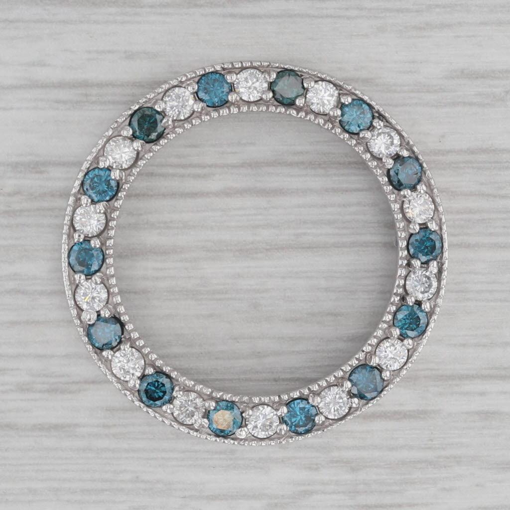 Ciondolo a cerchio per l'eternità con diamante bianco e verde acqua da 1,25 ct. in oro bianco 14 ct.
