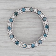1.25ctw White & Teal Diamond Eternity Circle Pendant 14k White Gold Floating