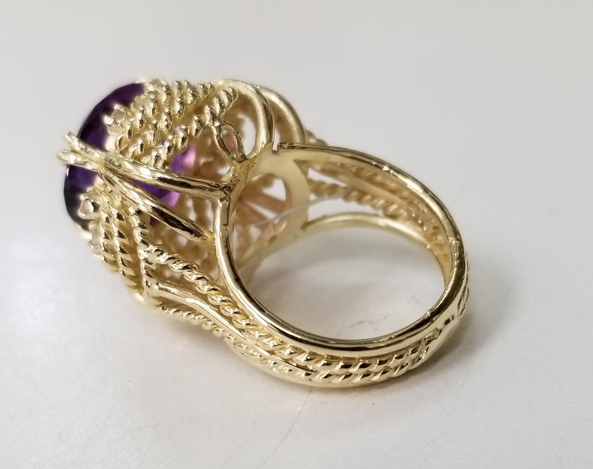 Baroque Amethyst and Diamond 14 Karat Ring For Sale