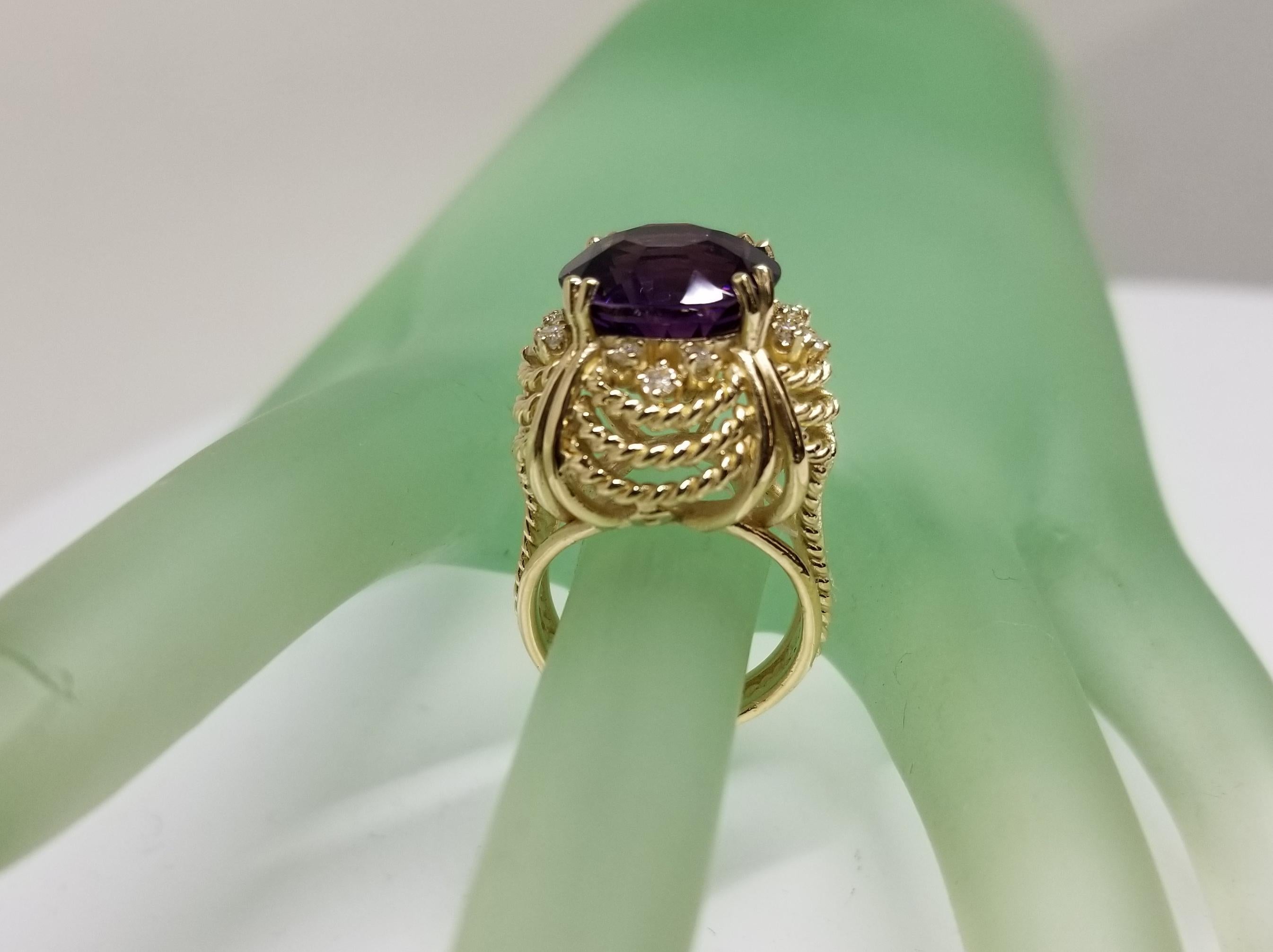 Amethyst and Diamond 14 Karat Ring For Sale 1