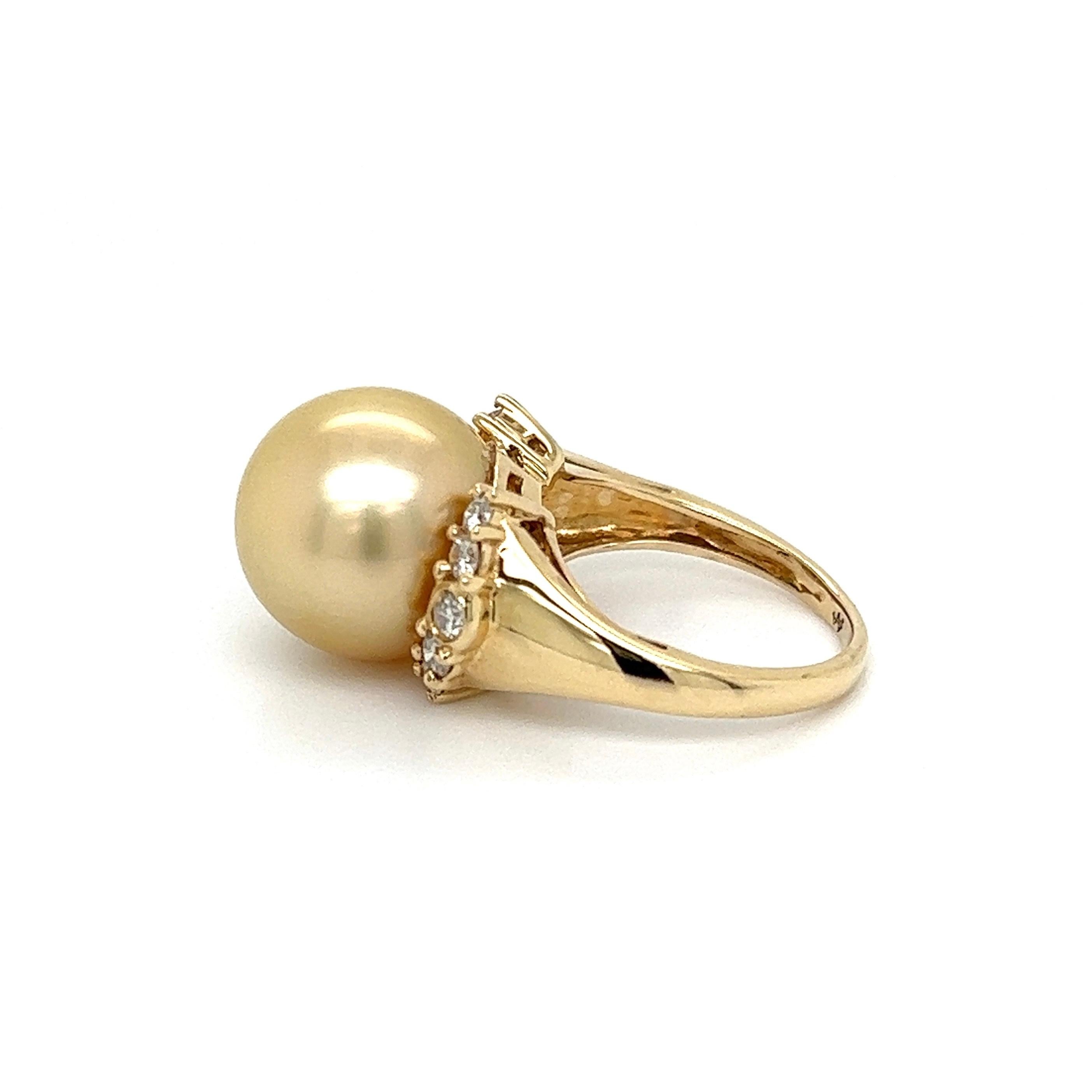 Women's 12.5mm Golden South Sea Pearl and Diamond Gold Cocktail Ring