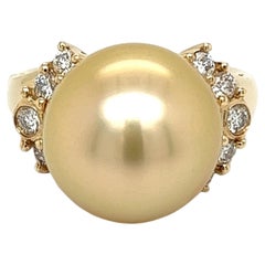 12.5mm Golden South Sea Pearl and Diamond Gold Cocktail Ring