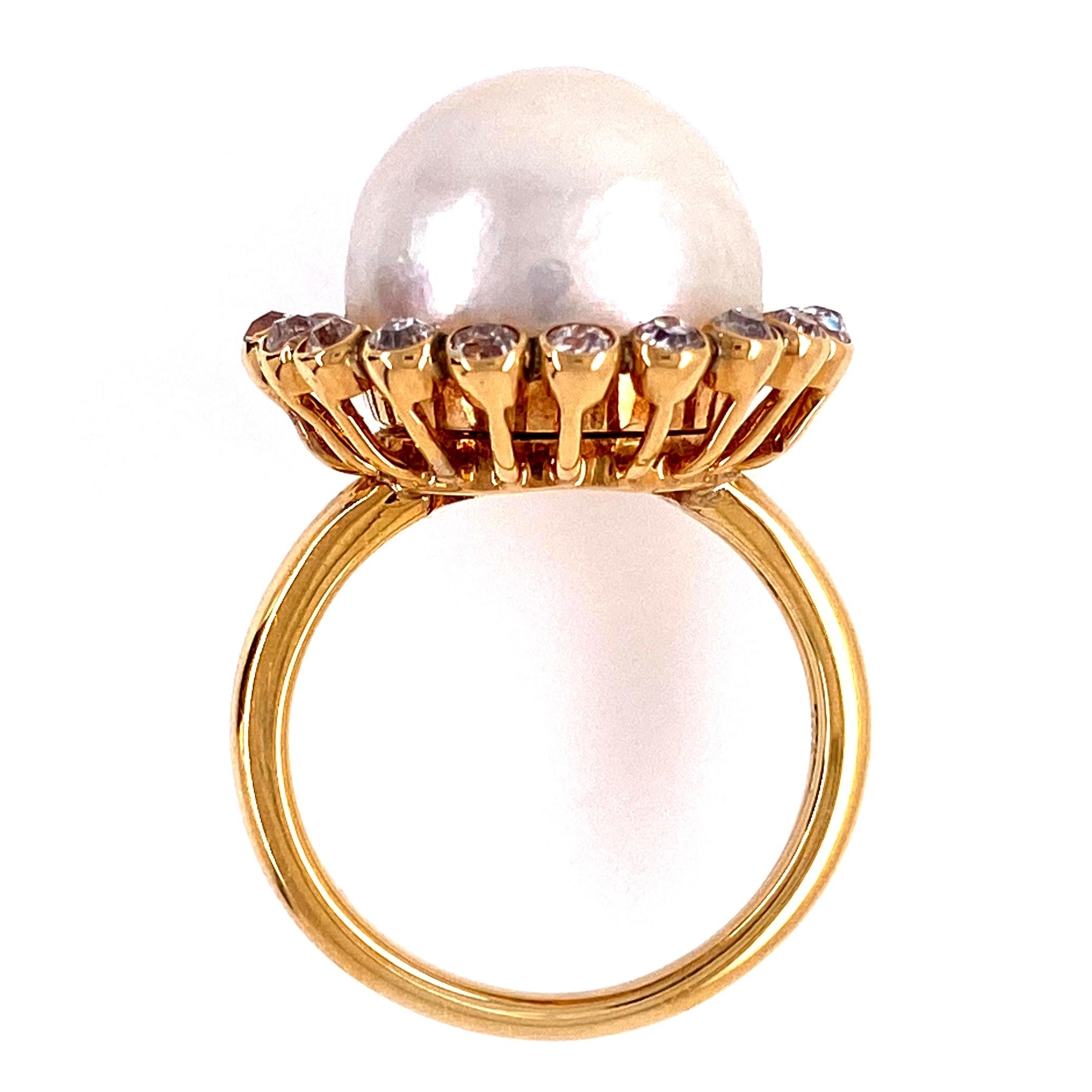 Old European Cut Pearl and Old European Diamond Victorian Gold Ring Estate Fine Jewelry