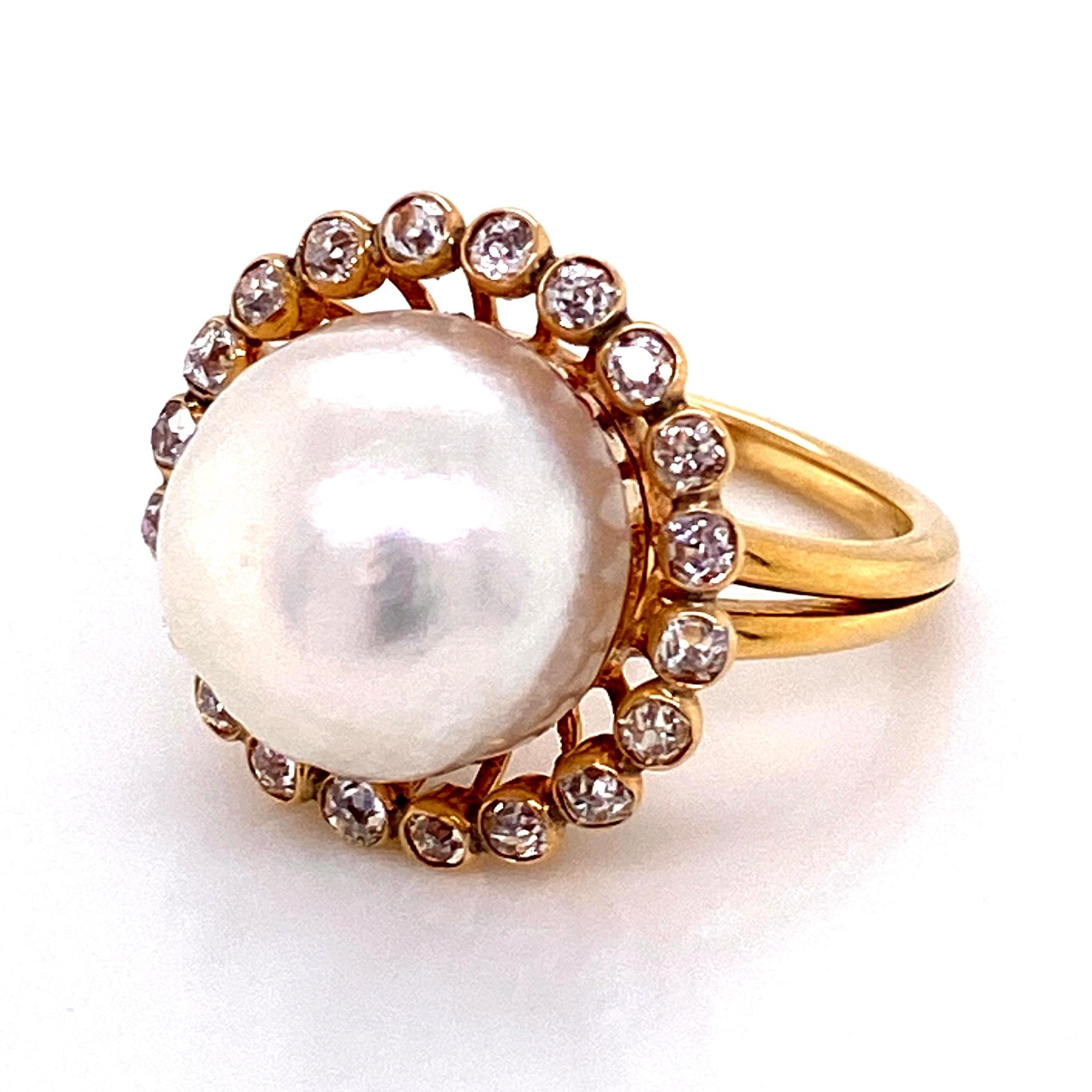 Pearl and Old European Diamond Victorian Gold Ring Estate Fine Jewelry 2