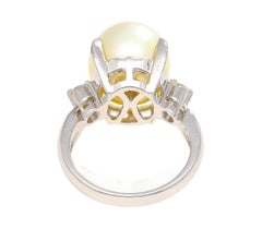 12.5mm South Sea Pearl and Diamond Platinum Three Stone Ring