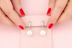 12.5mm South Sea Pearl Diamond Hoop Drop Earrings Design by Ella Gafter