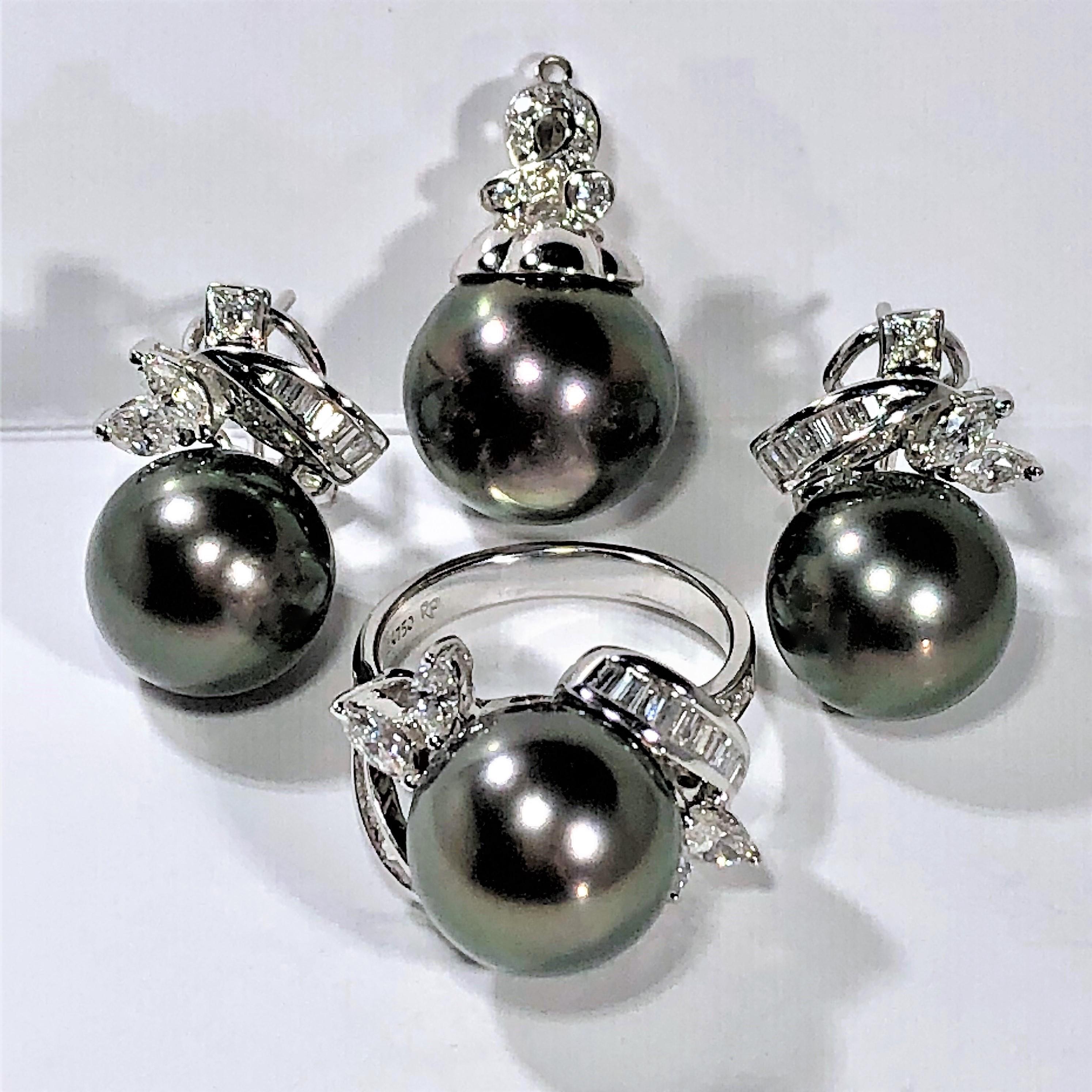 Tahitian Grey Pearl and Diamond Ring in White Gold 11