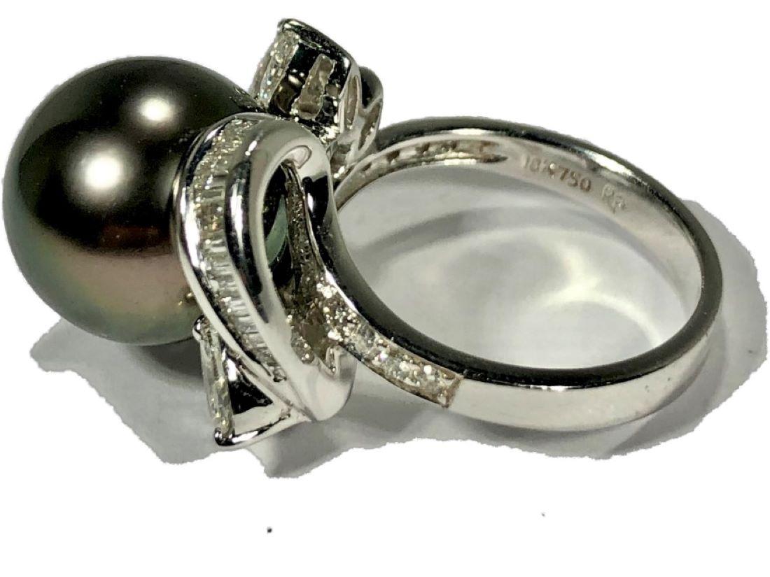 Marquise Cut Tahitian Grey Pearl and Diamond Ring in White Gold
