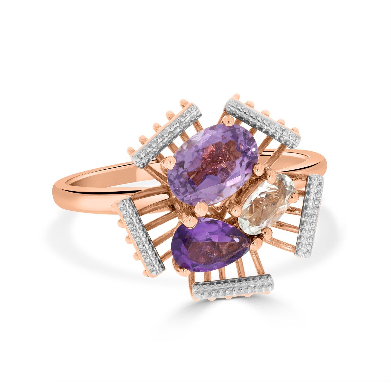 Oval Cut 1.25tct Amethyst and Prasiolite Ring in 14K Rose Gold