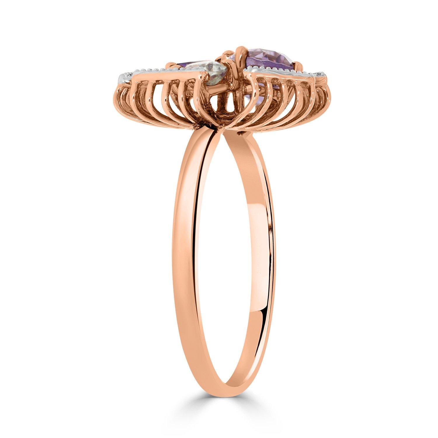 1.25tct Amethyst and Prasiolite Ring in 14K Rose Gold In New Condition In New York, NY
